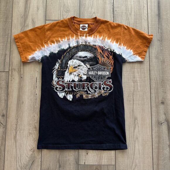 Harley Davidson 2008 Sturgis Black Hills Rally T-Shirt Mens Small Tye Dye Black - Picture 1 of 6